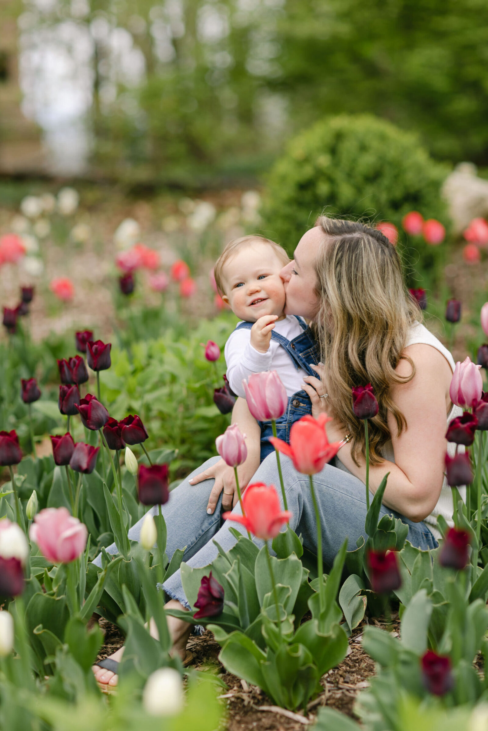 Mom and toddler photoshoot in Connecticut tulip field