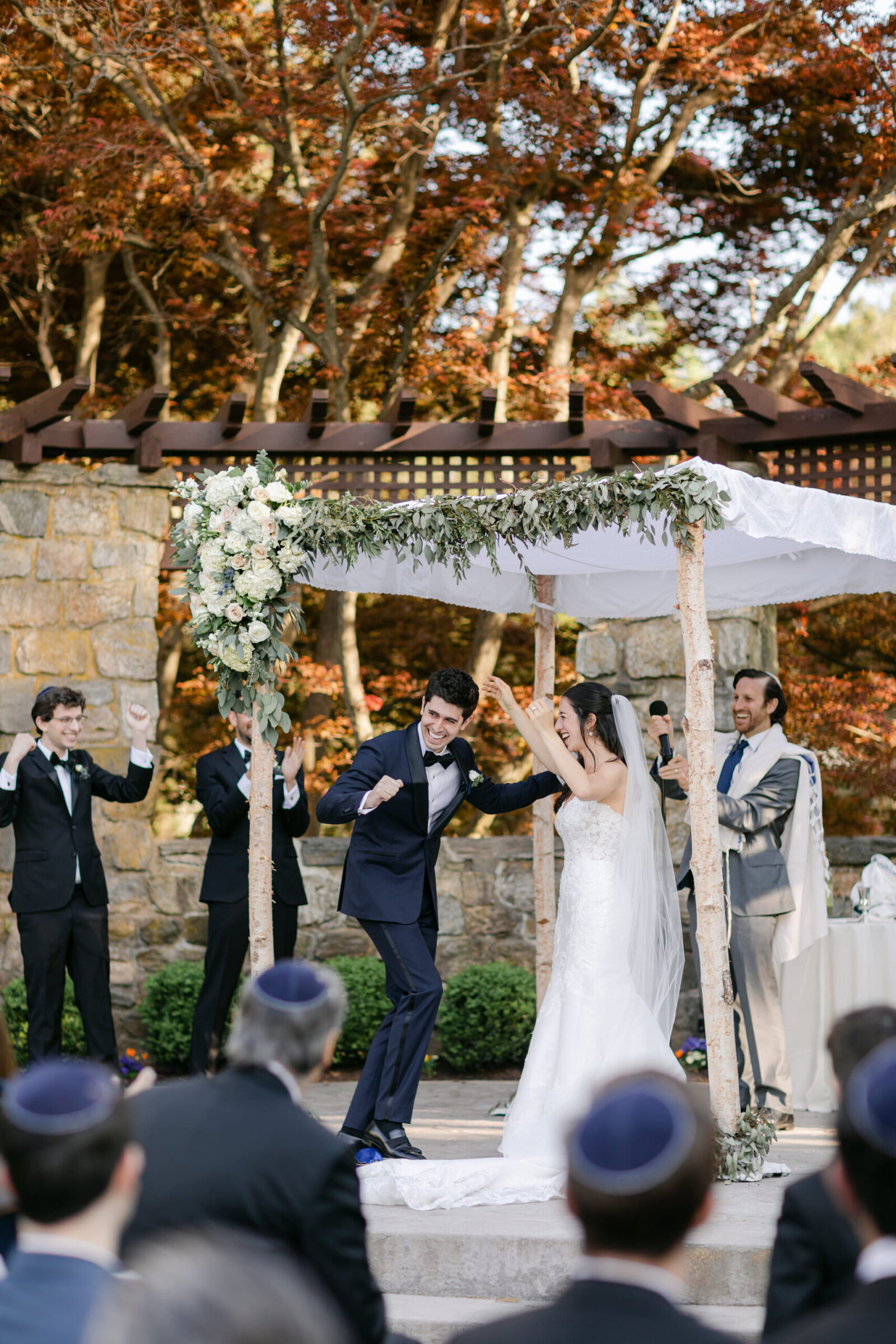 Bride and groom excited just married in Connecticut